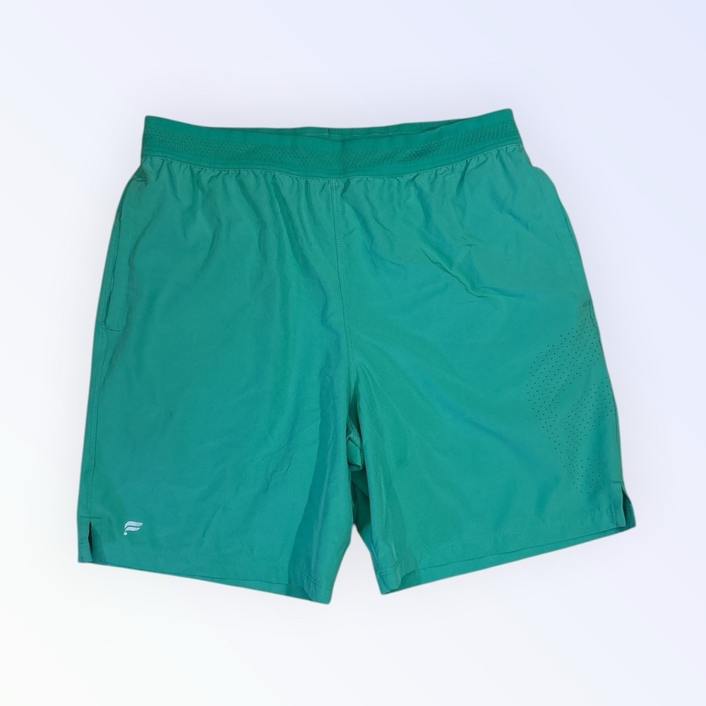 Fabletics Athletic Lined Gym Shorts Mens Medium Green Lightweight 7" Inseam